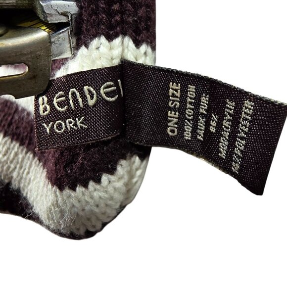 Henri Bendel Striped Knit Christmas Stocking Faux Fur Cuff Black & White - Picture 4 of 6